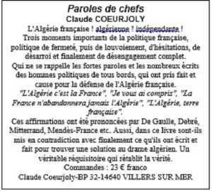  Paroles de Chefs 
---- 
Claude COEURJOLY

