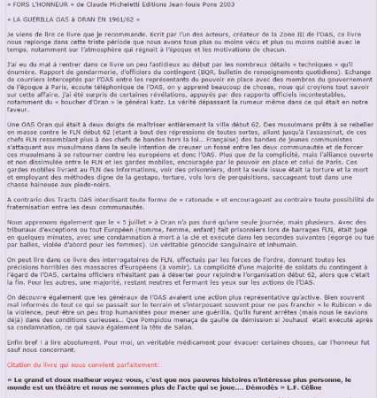  FORS L'HONNEUR 
---- 
Claude MICHELETTI
