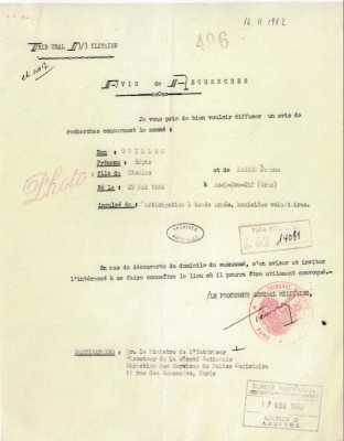  Avis de recherches 
du 14 Novembre 1962

