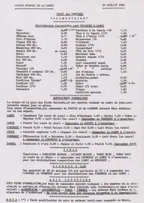  LA SANTE 
 Tarif des Cantines Alimentaires
