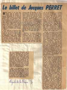  Le Billet de Jacques PERRET 