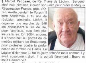   Marcel PETITJEAN  
---- 
Biographie
----
Co-fondateur d'un maquis avec
SOUETRE et BROUSSE de MONTPEYROUX
