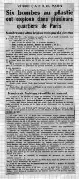 PARIS : 6 Plasticages
- 173 avenue Berthier
- 3 et 83 Avenue de Breteuil
- 48 Avenue Foch
- Avenue de l'Observatoire
La Police assaillie d'appels
