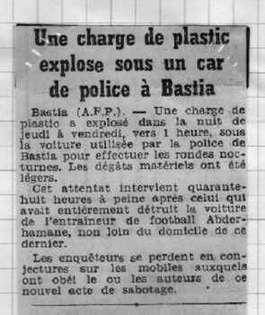 BASTIA : plastic sous un
car de Police
