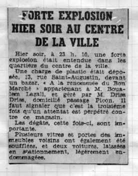ALGER -  Plasticage d'un Bazar
rue St Augustin - Janvier 1961
