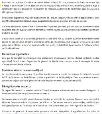  Le Complot de l'Ecole Militaire 
---- 
  Capitaine Robert POINARD
Mme POINARD   
Capitaine MAULBON d'ARBAUMONT
Capitaine JACQUOT
Mme ROUSSELOT de LIFFIAC

