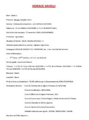  Horace SAVELLI 
Biographie Militaire