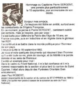  Hommage au Capitaine
 Pierre SERGENT
