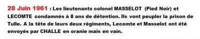  28 Juin 1961
----
Colonel MASSELOT : 8 ans
Colonel LECOMTE : 8 ans
