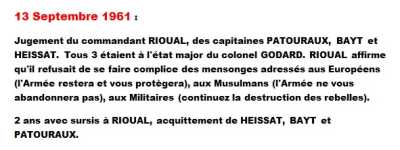   13 Septembre 1961 
----
Commandant RIOUAL
Capitaine PATOURAUX
Capitaine BAYT
Capitaine HEISSAT
