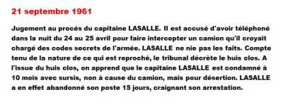  21 Septembre 1961
----
Capitaine LASALLE 
