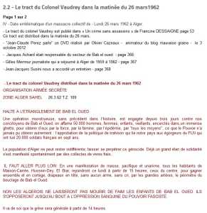  Alger le 26 Mars 1962 
Tract du Colonel VAUDREY