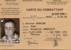  Yann DERRIEN 
Sa carte du combattant
difficilement acquise